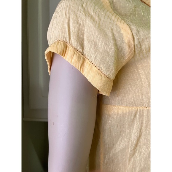 Coldwater Creek Large Women's Blouse Top Yellow Smocked Sheer Lightweight Button - Picture 3 of 12